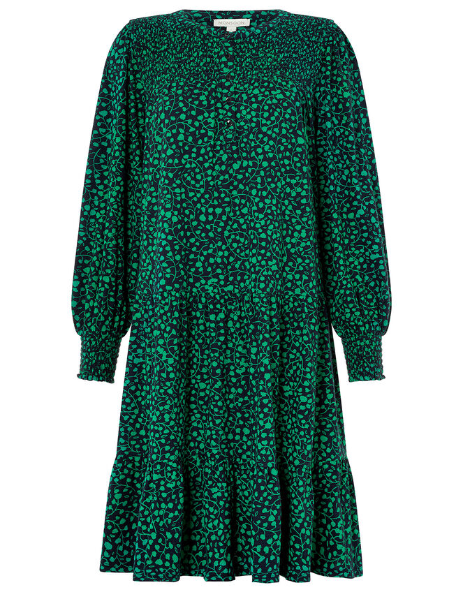 Hulia Printed Jersey Smock Dress with Organic Cotton, Blue (NAVY), large