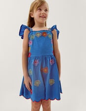 Floral Embroidered Scallop Playsuit, Blue (BLUE), large