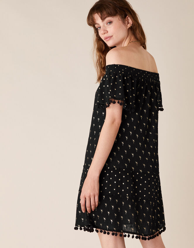 Foil Print Dress in Organic Cotton, Black (BLACK), large