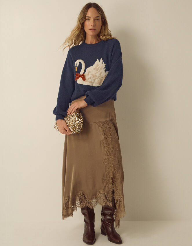 Sian Swan Crew Neck Jumper, Blue (NAVY), large