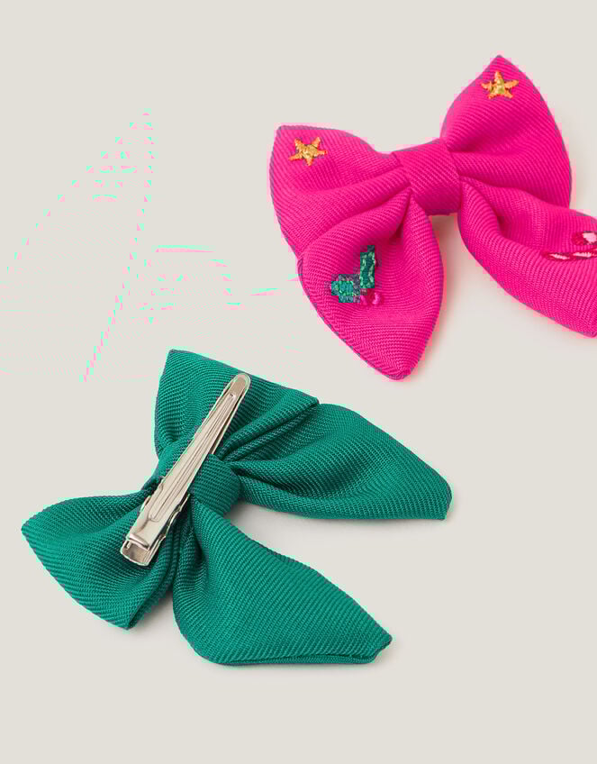 2-Pack Christmas Embroidered Bow Hair Clips, , large