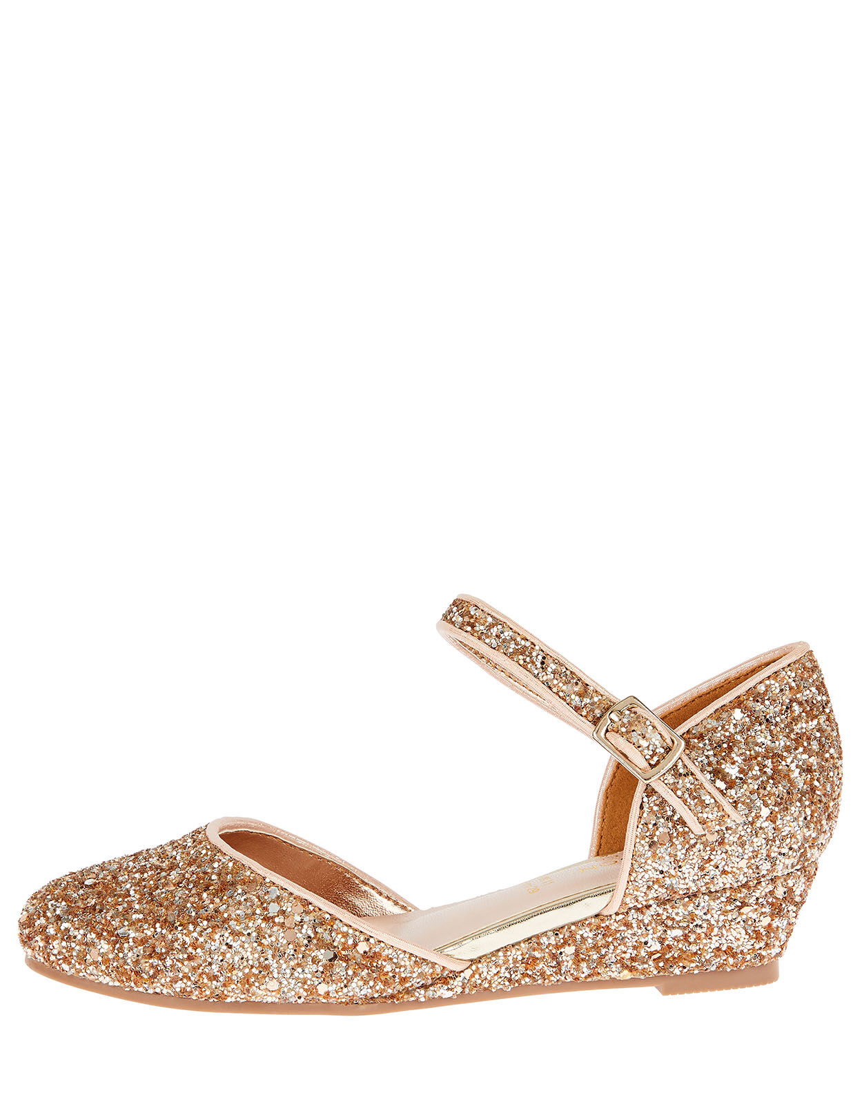 Gold glitter wedge heels discount