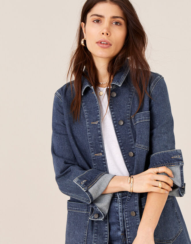 Longline Denim Jacket, Blue (DENIM BLUE), large