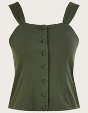 Button-Through Cami Top, Green (KHAKI), large