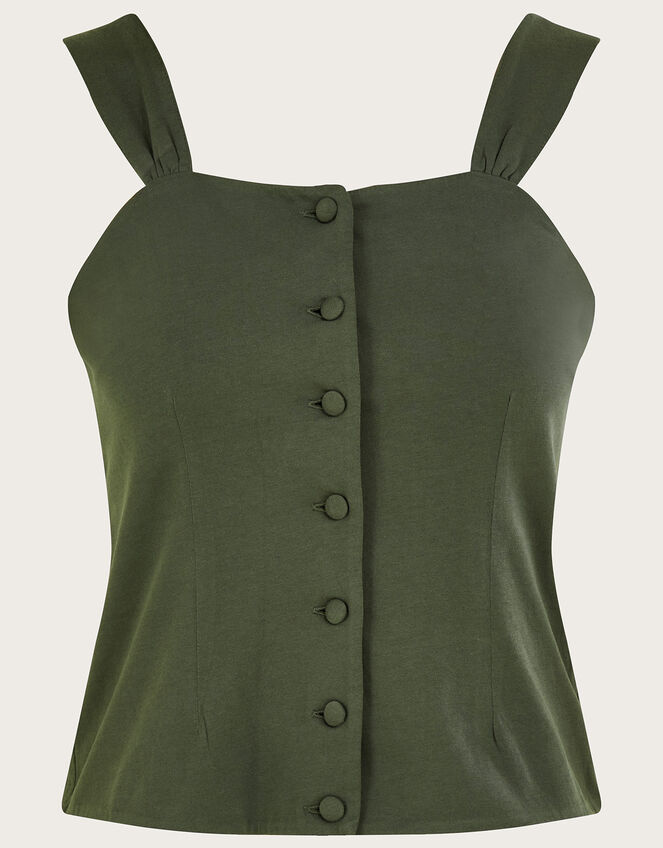 Button-Through Cami Top, Green (KHAKI), large