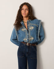 Maison Hotel Narciso Embroidered Denim Blouse, Blue (LIGHT BLUE), large