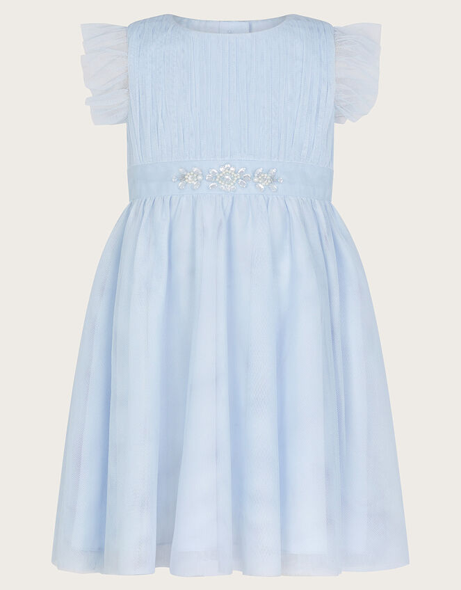 Baby Penelope Embellished Belt Tulle Dress, Blue (BLUE), large