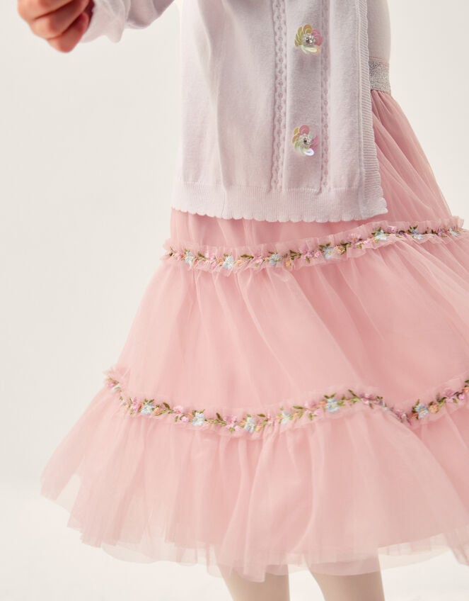 Floral Embroidered Tulle Skirt, Pink (PINK), large