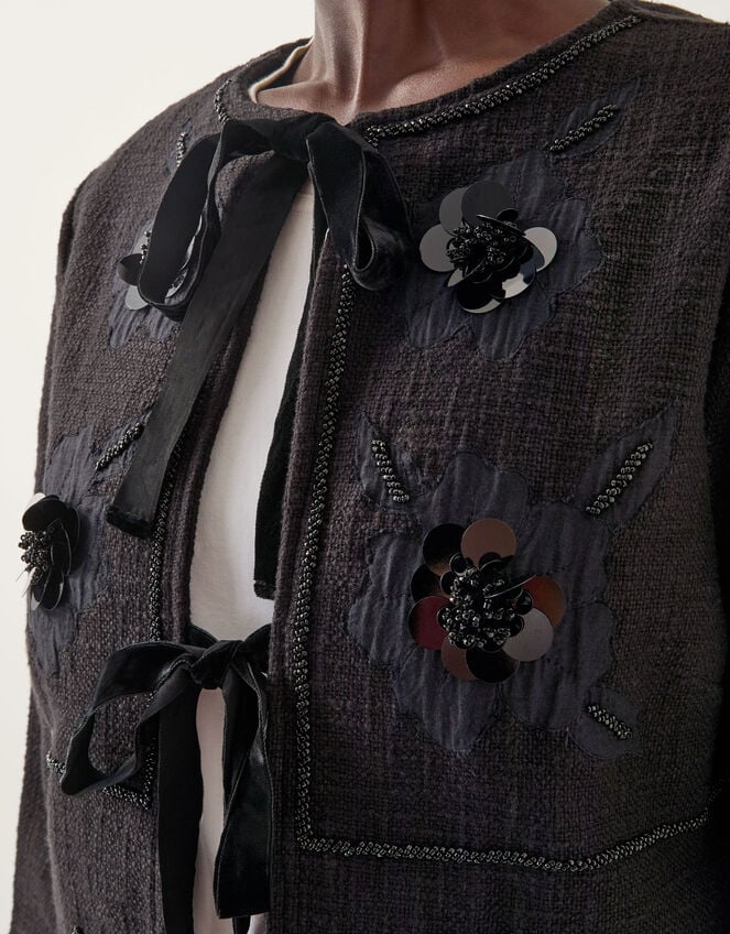 Lola Embellished Tie Front Jacket, Black (BLACK), large