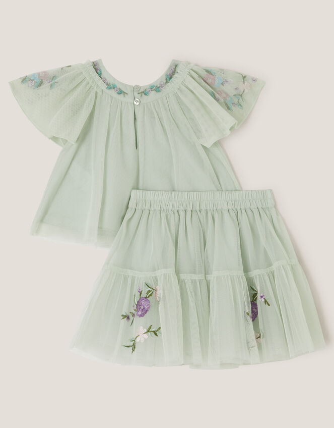 Baby Amina Floral Embroidered Top & Skirt Set, Green (SAGE), large