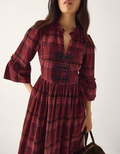 Charly Check Corduroy Midi Dress, Red (BURGUNDY), large