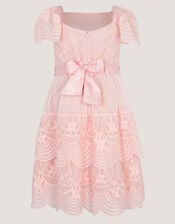 Isabel Lace Scallop Tiered Party Dress, Pink (DUSKY PINK), large