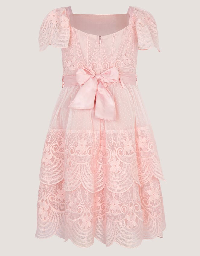 Isabel Lace Scallop Tiered Party Dress, Pink (DUSKY PINK), large