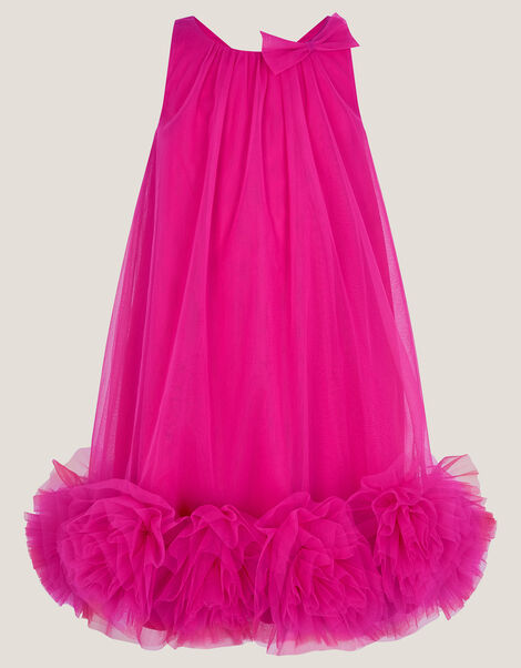 Sleeveless Tulle Pom Swing Dress, DARK PINK, large