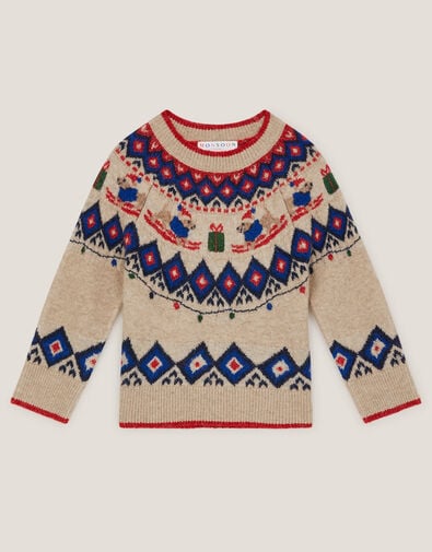 Christmas Snow Dog Fair Isle Jumper, Cream (CREAM), large