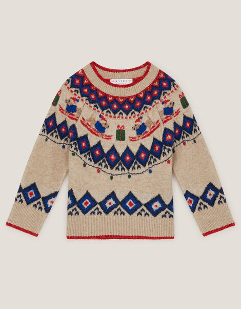 Christmas Snow Dog Fair Isle Jumper, Cream (CREAM), large