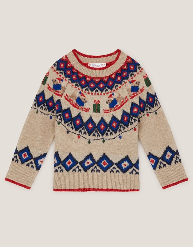 Christmas Snow Dog Fair Isle Sweater, Cream (CREAM), large