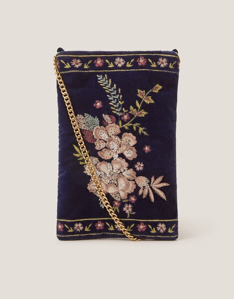 Fallon Floral Embroidered Velvet Phone Bag, , large