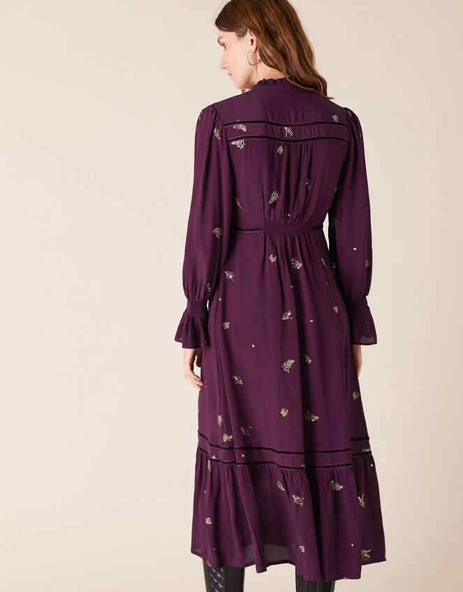 Embellished Long Sleeve Midi Dress, Purple (PURPLE), large