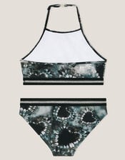 Heart Tie-Dye Halter Bralette Bikini Set, Black (BLACK), large