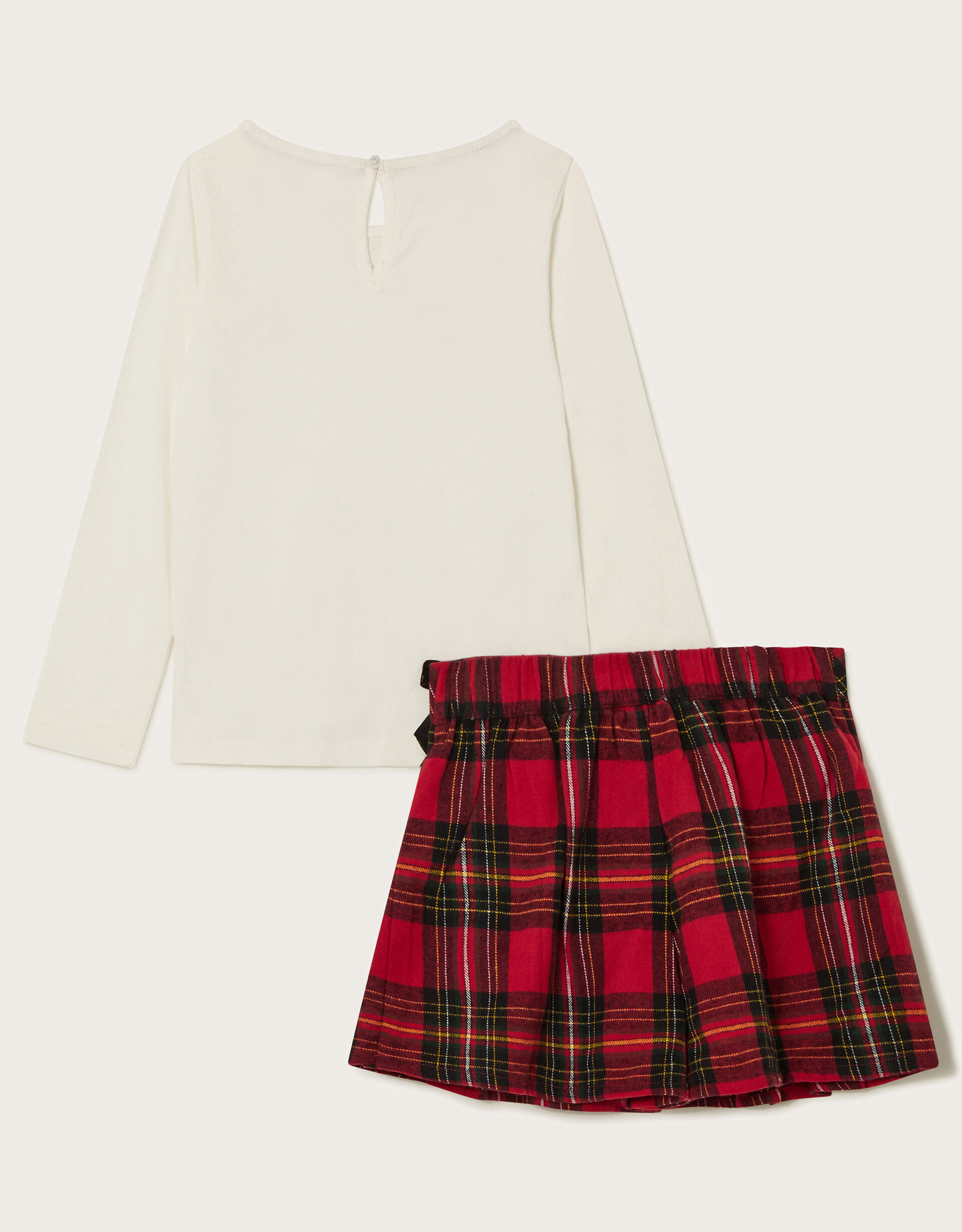 Long Sleeve Bow Top and Tartan Skirt Set Red Girls Sets Outfits Monsoon US