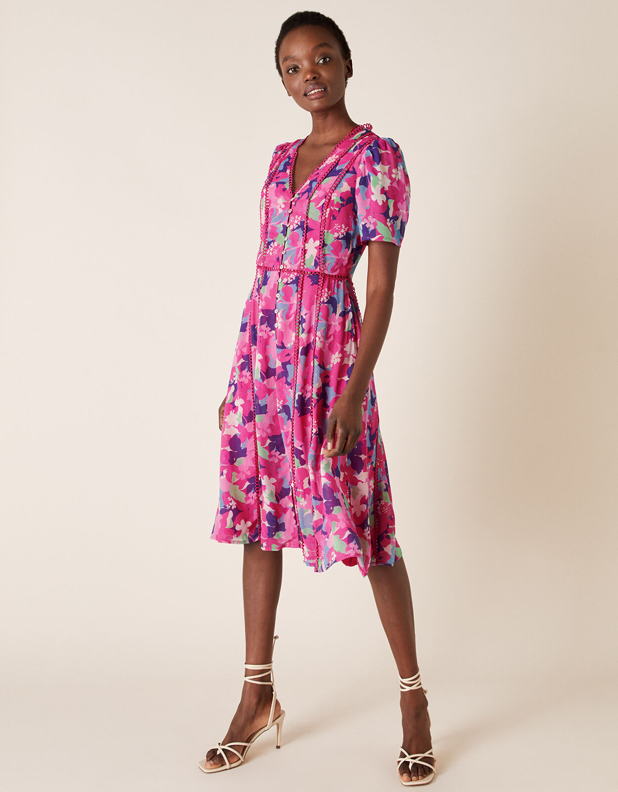 Aluna Floral Dress in Sustainable Viscose Pink Evening Dresses Monsoon Global