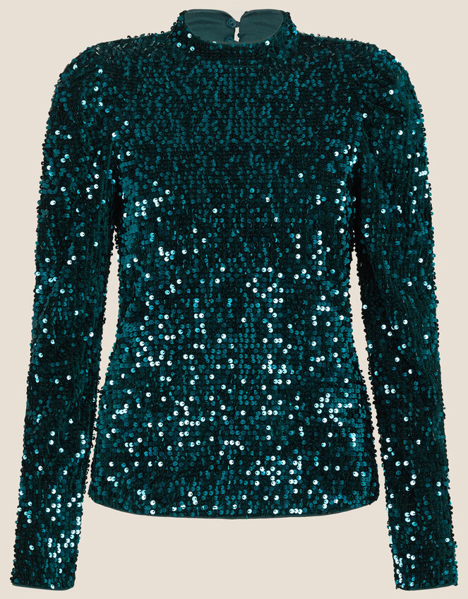 Cindy Sequin Long Sleeve Top, Green (GREEN), large