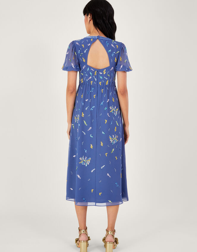 Zena Sequin Tea Dress in Recycled Polyester, Blue (BLUE), large