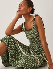 Daisy Geometric Print Jersey Midi Dress, Green (KHAKI), large