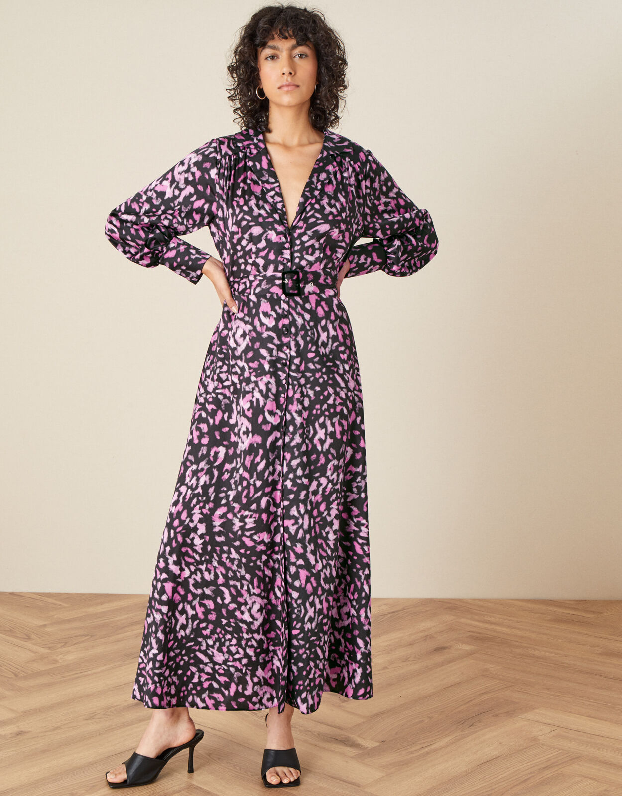 Niya Animal Print Shirt Dress Black