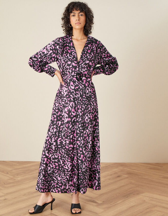 Niya Animal Print Shirt Dress, Black (BLACK), large