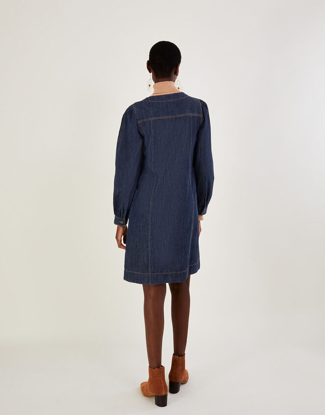 Denim Button Through Shirt Dress in Sustainable Cotton, Blue (INDIGO), large