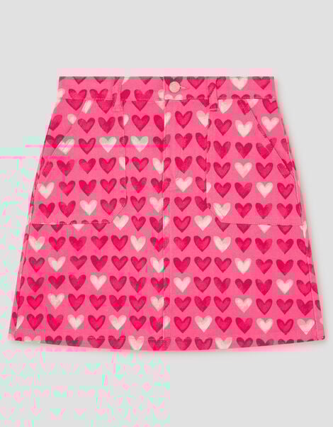 Heart Print Denim Skirt, Pink (PINK), large