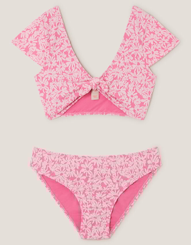 Floral Jacquard Short Sleeve Swim Set, Pink (PINK), large