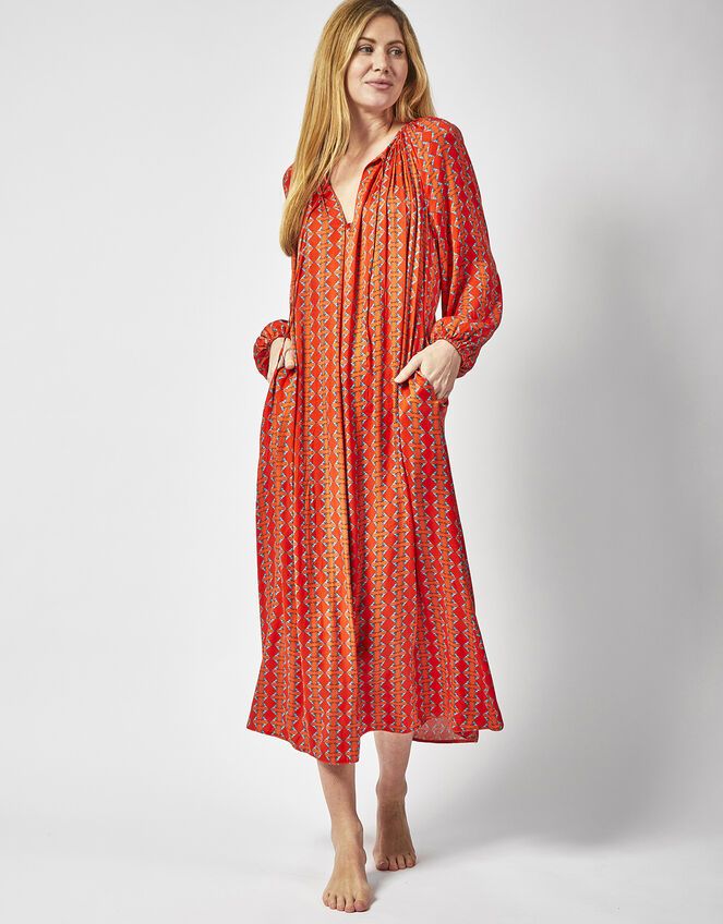 DEEBA Oozie Print Dress, Orange (ORANGE), large