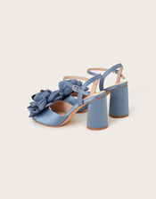 Petal Corsage Satin Heel Sandals, Blue (BLUE), large