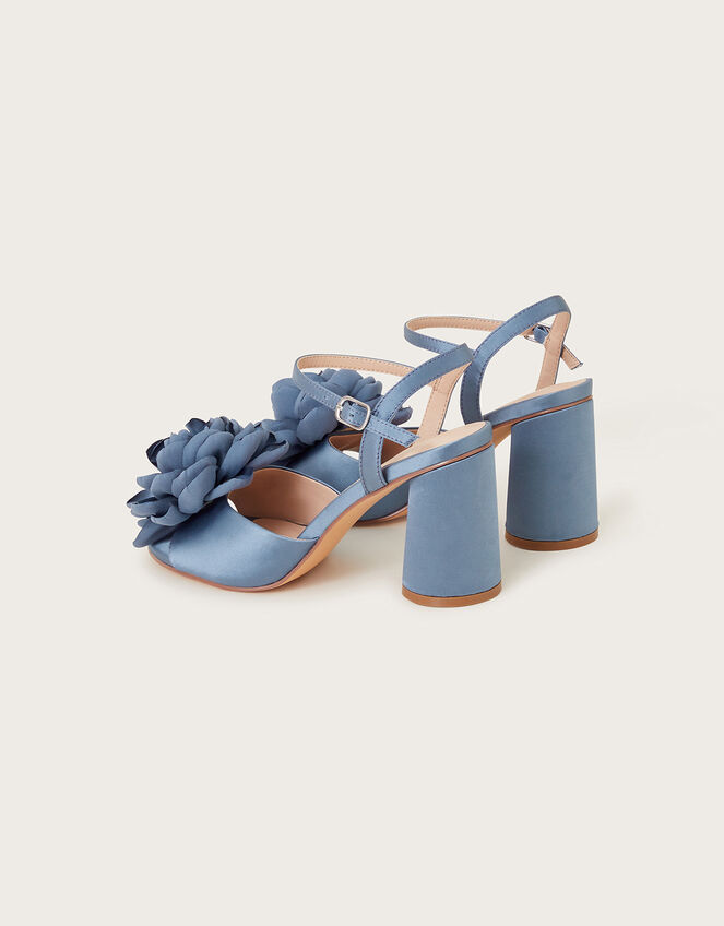 Petal Corsage Satin Heel Sandals, Blue (BLUE), large