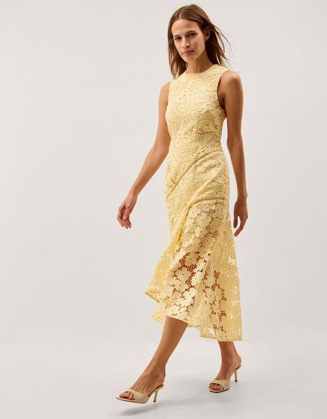 Gianna Sleeveless Lace Midi Dress, Yellow (YELLOW), large