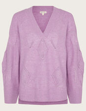 V-Neck Pointelle Jumper, Purple (PURPLE), large