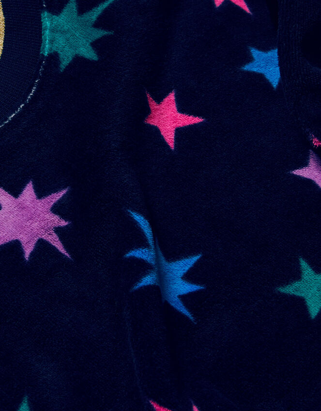 Star Print Velour Long Sleeve Top, Blue (NAVY), large