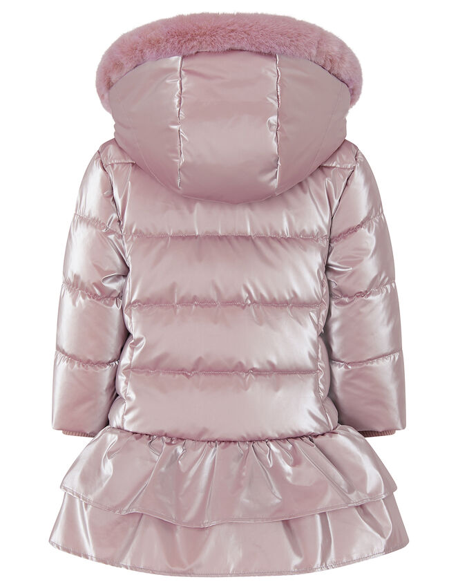 Metallic Frill Hooded Coat, Pink (PINK), large