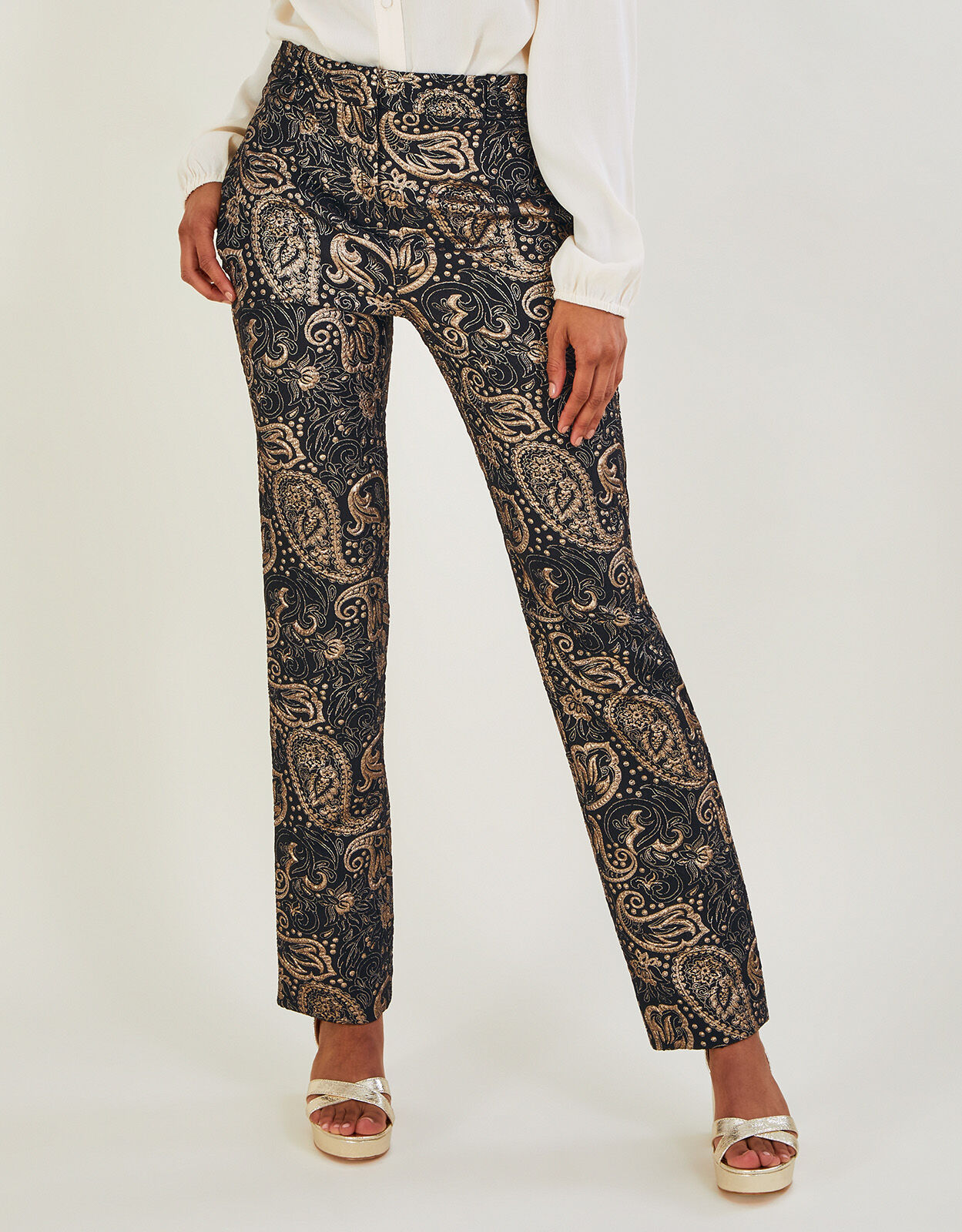 Metallic Stretch Jacquard Trousers Black