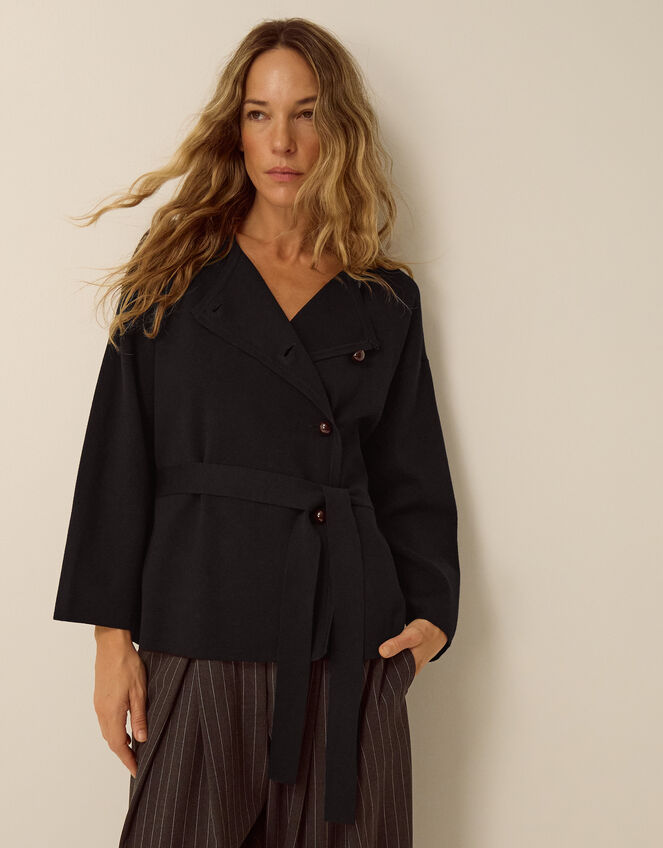 Bess Belted Knit Jacket, Black (BLACK), large