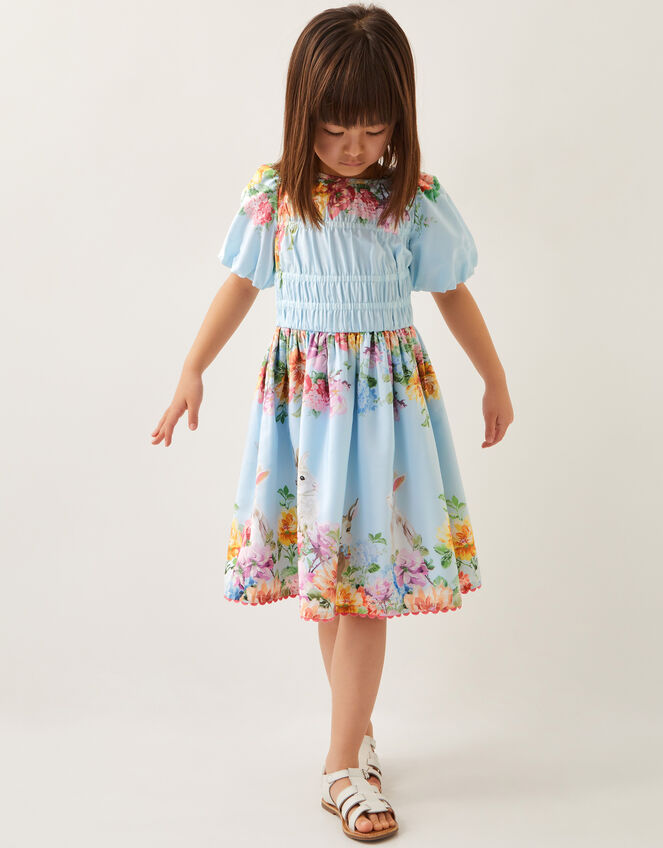 Floral Bunny Short Sleeve Dress, Blue (BLUE), large
