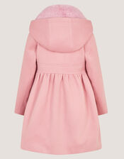 Faux Fur Collar Frill Coat, Pink (PINK), large
