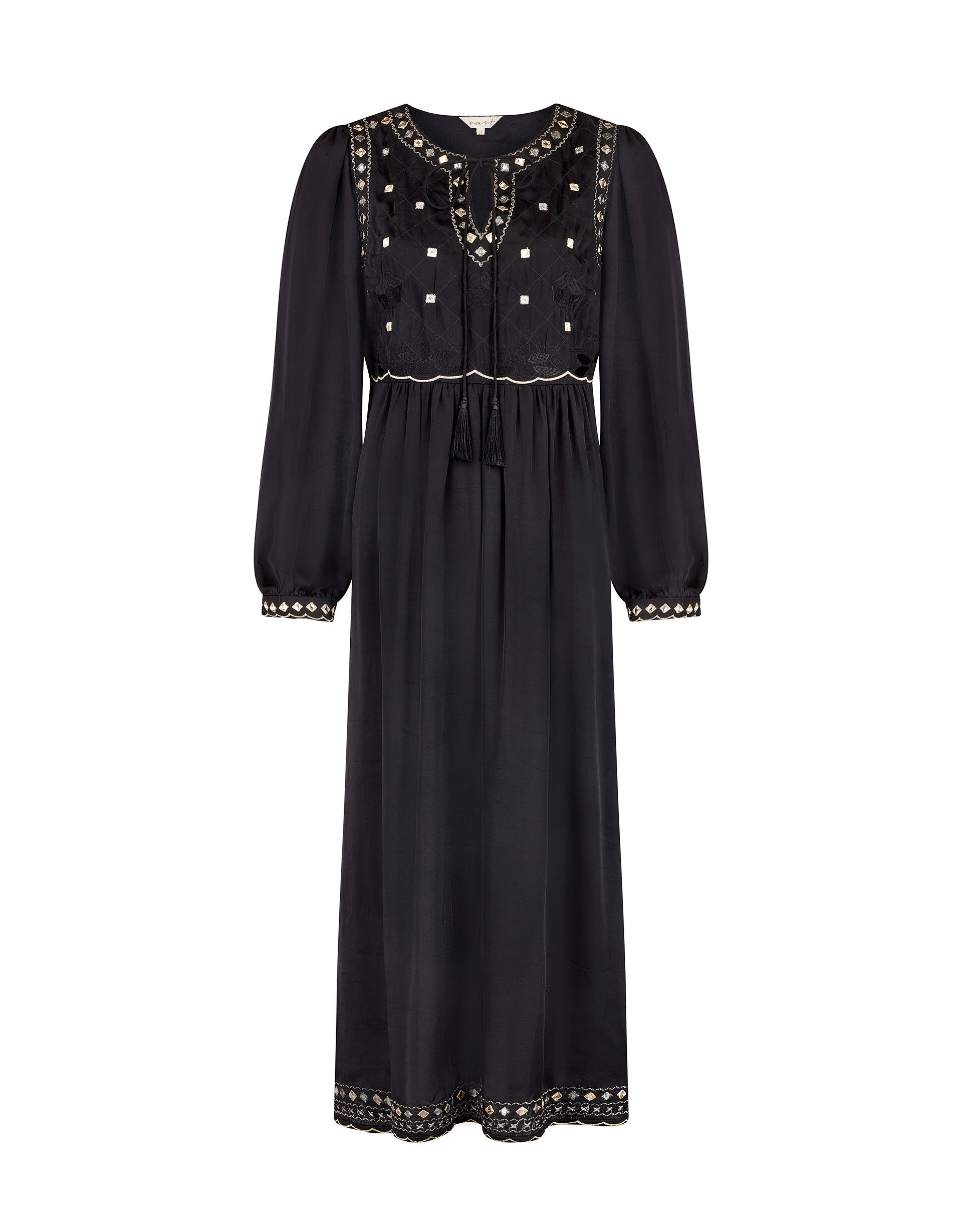 East Embellished Long Sleeve Midi Dress Black