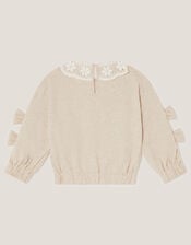 Bow Embellished Collar Sweatshirt, Ivory (IVORY), large