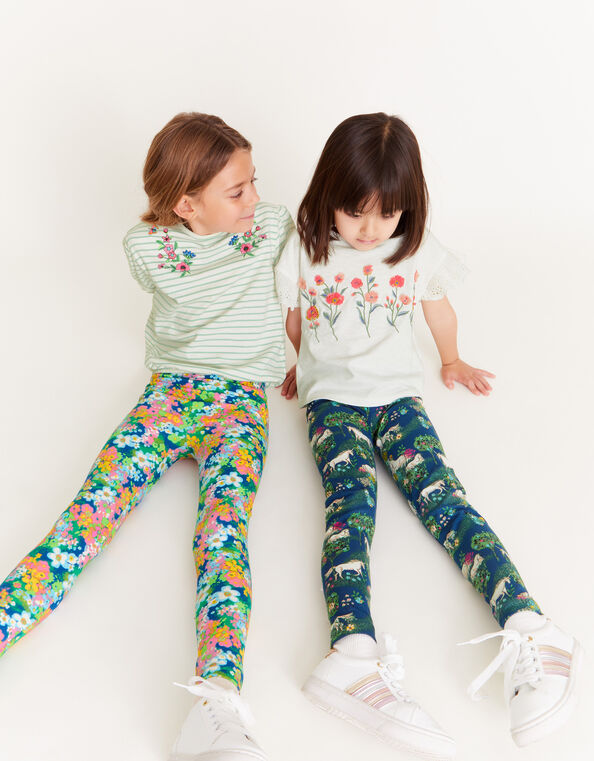 2-Pack Unicorn Floral Leggings, Blue (NAVY), large