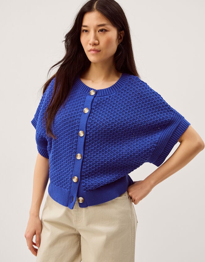 Sienna Short Sleeve Knit Cardigan, Blue (COBALT), large
