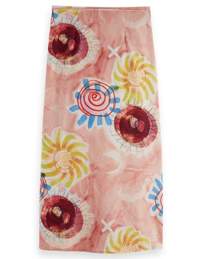 Abstract Print Midi Wrap Skirt, Pink (PINK), large